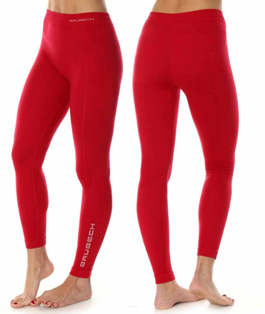 Spodnie legginsy termoaktywne damskie BRUBECK EXTREME WOOL malinowe L