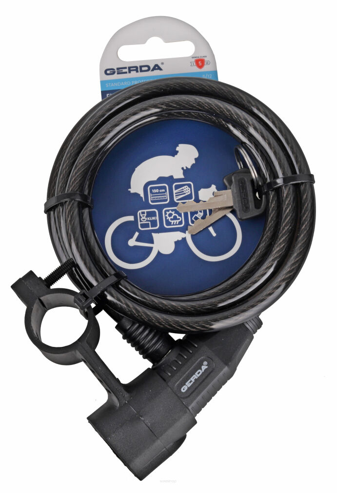 Zapięcie rowerowe GERDA 1500/8A okrągłe czarne 150cm